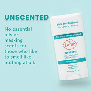 Lume Natural Deodorant - Underarms and Private Parts - Aluminum Free, Baking Soda Free, Hypoallergenic, and Safe For Sensitive Skin - 2.2 Ounce Stick Two-Pack (Clean Tangerine & Unscented)