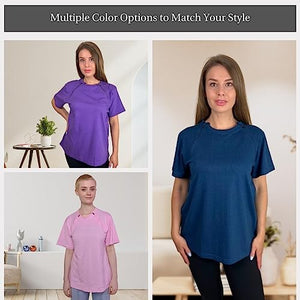 Inspired Comforts Women's Chemo Port Access Shirt with Dual Chest Zips | Half Sleeve | 100% Cotton | L, Teal