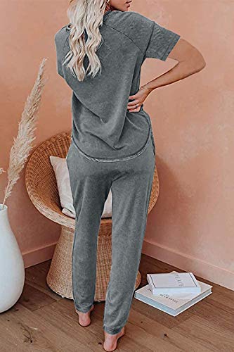 AUTOMET Pajamas for Women Sets Two Piece Summer Sets Short Sleeve Loungewear Soft Caual Button Down Tops Tracksuits Pjs Sets Fashion Clothes 2023 with Jogger Sweatpants