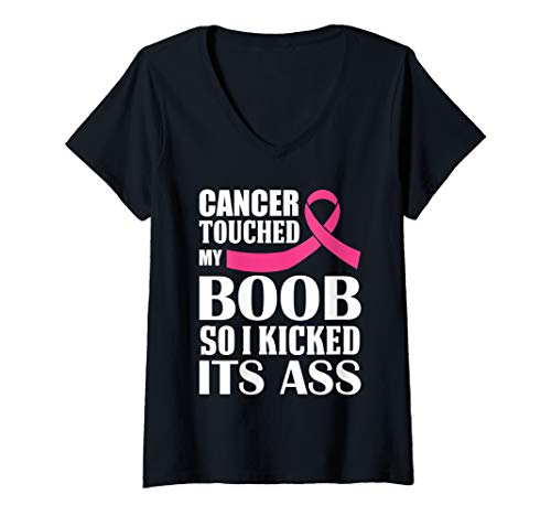 Womens Breast Cancer Touched My Boob So I Kicked Its Ass Awareness V-Neck T-Shirt