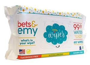 BETS & EMY American-Mom Made Baby Wipes 99.9% Water! 540 Count (9 Packs of 60 Count)