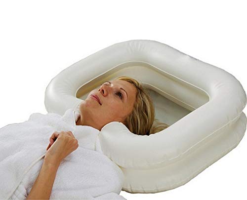 Inflatable Shampoo Basin for Bedside, Shampoo Tub for Locs, Portable Shampoo Bowl for Elderly, Disabled, Pregnant, Injured, Bedridden, Handicapped, Hair Washing Tray for Sink at Home (White)