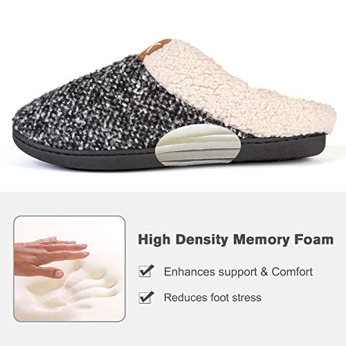 Women&#39;s Cozy Memory Foam Slippers Outdoor, Anti-Skid Rubber Sole (7-8, Black/Grey)