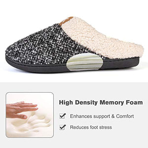 Women's Cozy Memory Foam Slippers Outdoor, Anti-Skid Rubber Sole (7-8, Black/Grey)