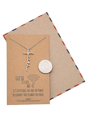 Quan Jewelry WiFi Faith Charm, Religious Jewelry, Virtual Thanksgiving Gift Ideas, Inspirational Jewelry with Greeting Card (Silver Tone)