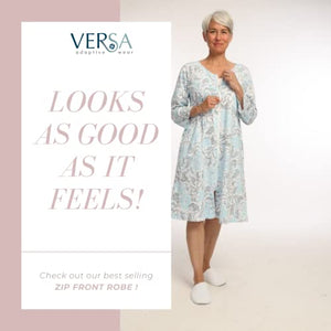 Versa Adaptive Wear Women's Zip Front Easy Access Robe, Size XL/2XL, Comfortable Gown, Surgical Recovery, Hospital Gown