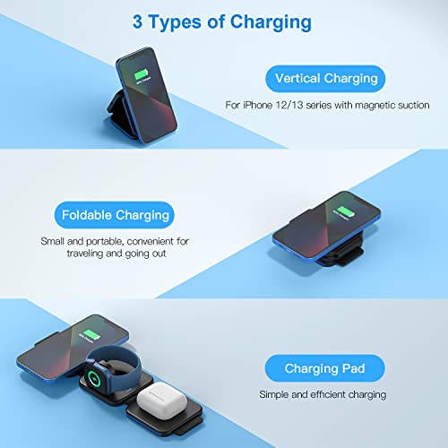 MURPISO 3 in 1 Magnetic Foldable Wireless Charger,Folding Wireless Charging Station for Travel,Wireless Charging Pad Compatible with iPhone 14 13 12 11/Pro/XS/XR/8,AirPods 3/2/Pro,iWatch 7/6/5/4/3/2