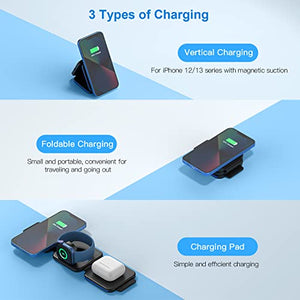 MURPISO 3 in 1 Magnetic Foldable Wireless Charger,Folding Wireless Charging Station for Travel,Wireless Charging Pad Compatible with iPhone 14 13 12 11/Pro/XS/XR/8,AirPods 3/2/Pro,iWatch 7/6/5/4/3/2