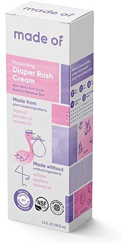 Organic Diaper Rash Cream by MADE OF with Avocado Oil & Argan Oil (Fragrance Free, 3.4oz)