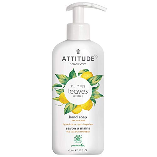 ATTITUDE Liquid Hand Soap, Plant- and Mineral-Based Formula, Vegan &amp; Cruelty-free Personal Care Products, Lemon Leaves, 16 Fl Oz
