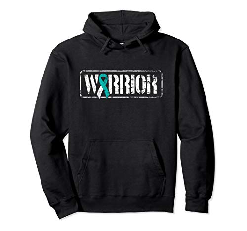 Cervical Cancer Warrior - Teal White Military Style Ribbon Pullover Hoodie