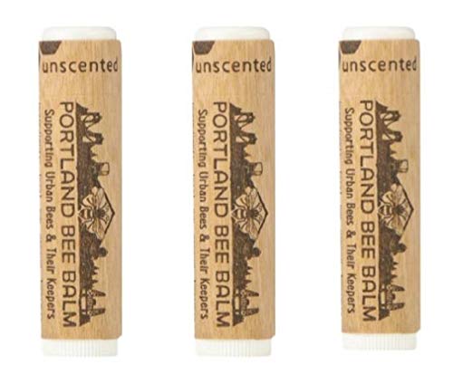Portland Bee Balm All Natural Handmade Beeswax Based Lip Balm, Unscented 3 Tube Pack