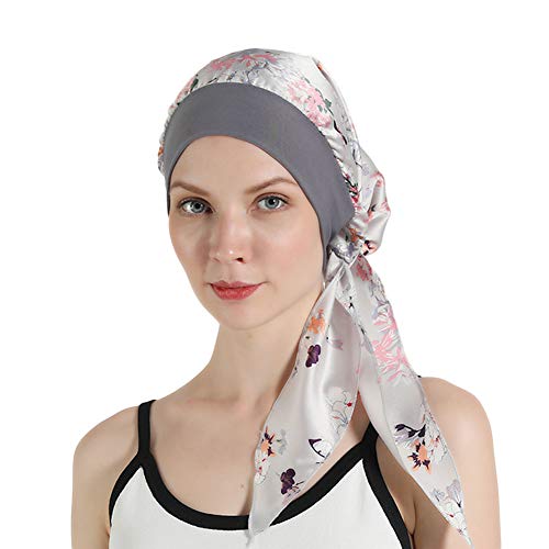 Womens Chemo Caps Flower Prints Silky Turban Head Scarves
