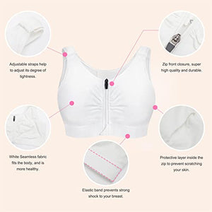 BRABIC Zip Front Closure Everyday Bra for Women Post Surgery Compression Support with Adjustable Straps Wirefree (X-Small, White)