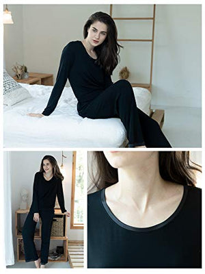 GYS Women's Sleepwear Bamboo Long Sleeve Pajama Pants Set (XL, Aqua)