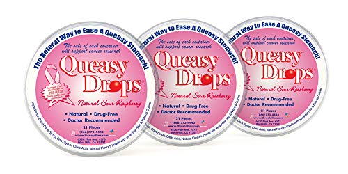 Queasy Drops – Supporting Breast Cancer Awareness | 3 Pack: 21 Drops Each | Nausea Relief (Chemo, Motion Sickness, Hangover etc.) | Drug Free &amp; Gluten Free | Raspberry Flavor