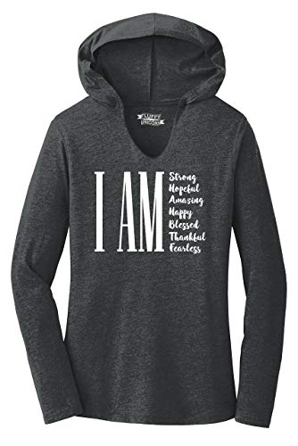 Ladies Hoodie Shirt I Am Strong Hopeful Amazing Happy Blessed Thankful Black Frost XS