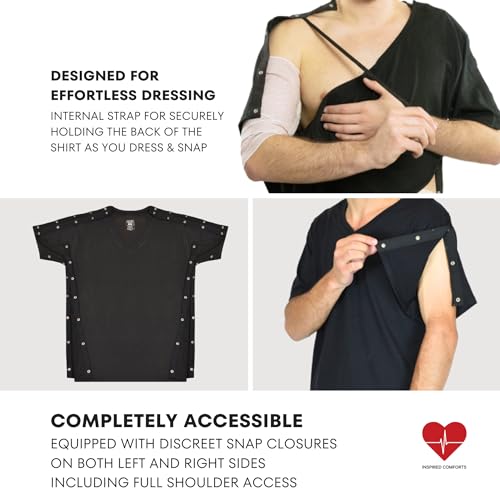 Post Surgery Shirt with Discreet Left &amp; Right Side Snap Access (XL, Black)