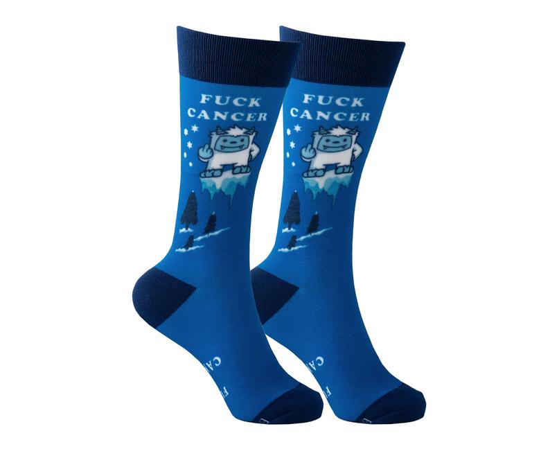 Fuck Cancer Novelty Sock - Blue Yeti - Cancer Survivor Designed &amp; Owned