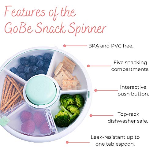 GoBe Kids Original Snack Spinner Bundle with Hand Strap and Sticker Sheet -  Reusable Snack Container with 5 Compartment Dispenser and Lid, BPA and PVC  Free, Dishwasher Safe