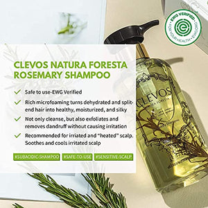 CLEVOS Natura Foresta Natural Organic Hair Shampoo 17.92 Fl Oz for Normal, Dry, Sensitive, Itchy Scalp - Pleasant Rosemary Scent - Reduce Dandruff, All Natural, Sulfate-Free, Vegan, Cruelty Free Clavos
