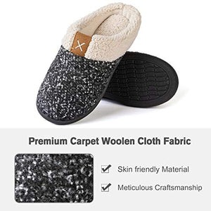 Women's Cozy Memory Foam Slippers Outdoor, Anti-Skid Rubber Sole (7-8, Black/Grey)