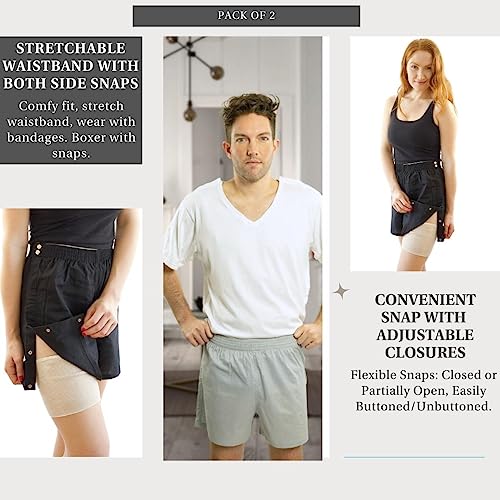 Inspired Comforts Post Surgery Underwear - Two Pack - Tearaway Boxer Briefs (Black/Grey - L)
