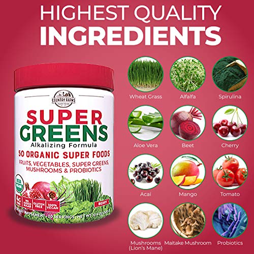 Country Farms Super Greens Banana Flavor, 50 Organic Super Foods 20 Servings, 10.6 Ounce - My CareCrew