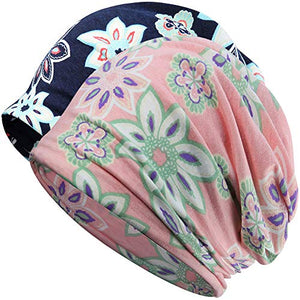 Cotton Chemo Hat for Women (2 Pack Navy/Pink Water Lily)