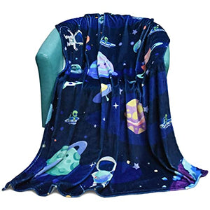 WISH TREE Space Blanket for Boys Kids Plush Fleece Throw Blanket with Galaxy Design for Bed Sofa Couch, 40x50 Inch Soft Fuzzy Blanket Space Room Decor Gift