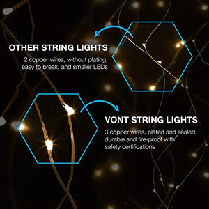 Vont Starry Fairy Lights, String Lights, 66FT, 200 LEDs, Bedroom Decor, Wall Decor, USB Powered, Bendable Copper Twinkle Lights, Indoor Outdoor Use, Lighting for Wall, Patio, Tapestry