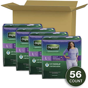 Depend Night Defense Adult Incontinence Underwear for Women, Disposable, Overnight, Large, Blush, 56 Count (4 Packs of 14) (Packaging May Vary)