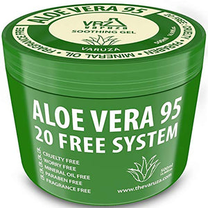 [Varuza] 16.9 fl. oz. Aloe Vera Gel 95 - Urgent Skin Solution For Acne, Sunburn, Rashes, Eczema, Itchy, Razor Bumps - Hypoallergenic Skin Care
