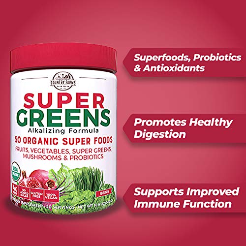 Country Farms Super Greens Banana Flavor, 50 Organic Super Foods 20 Servings, 10.6 Ounce - My CareCrew