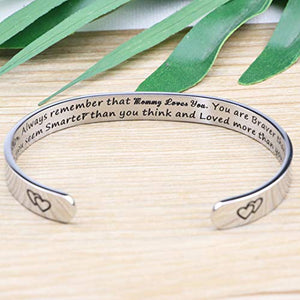 Bracelet for Daughter from Mom To My Daughter Always Remember that Mommy Loves You Inspirational Motivational Encouragement Cuff Bangle Jewelry Mothers Day Birthday Thanksgiving Day Gifts
