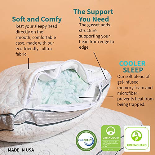 Coop Home Goods - Eden Shredded Memory Foam Pillow with Cooling Zippered Cover and Adjustable Hypoallergenic Gel Infused Memory Foam Fill - King