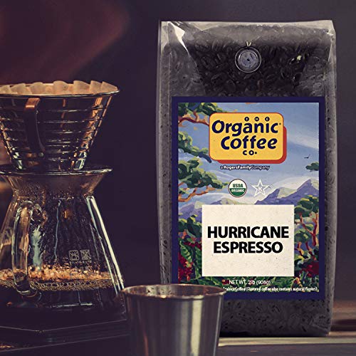 Organic Coffee Co. Hurricane Espresso Whole Bean Coffee 2LB (32 Ounce) Medium Dark Roast Natural Water Processed USDA Organic