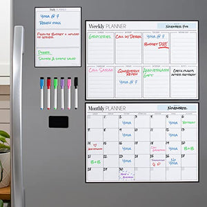 Magnetic Dry Erase Calendar Bundle for Fridge: 3 Boards Included - Monthly, Weekly, Daily Calendar Whiteboard 17x12