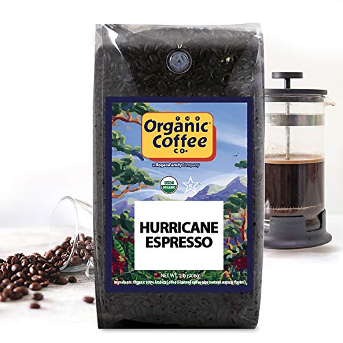 Organic Coffee Co. Hurricane Espresso Whole Bean Coffee 2LB (32 Ounce) Medium Dark Roast Natural Water Processed USDA Organic