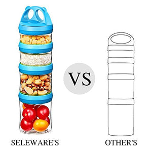 SELEWARE Portable Stackable Food Storage Containers for Snacks Formula Powder and Drinks Twist Lock System Airtight Leak-proof BPA and Phthalate Free 4 Piece Jars 31oz Blue
