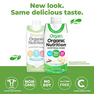 Orgain Organic Nutritional Shake, Vanilla Bean - Meal Replacement, 16g Protein, 20 Vitamins & Minerals, Gluten Free, Soy Free, Kosher, Non-GMO, 11 Ounce, 12 Count (Packaging May Vary)