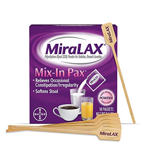 MiraLAX Laxative Powder for Gentle Constipation Relief, 10 Count Mix-In Packs + Mixing Stirrers