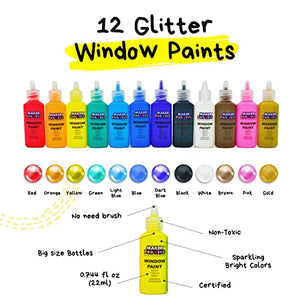 KOKO AROMA Create Your Own Window Glitter Paint Art Suncatcher Craft Kit-Boys Girls-Toys Age 6-12 Toddler Maker for Kids–[24] Sun Catchers[12] Paints