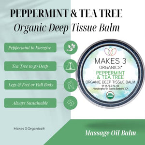 Makes 3 Organics Deep Tissue Balm, Peppermint & Tea Tree, 2 Fluid Ounce