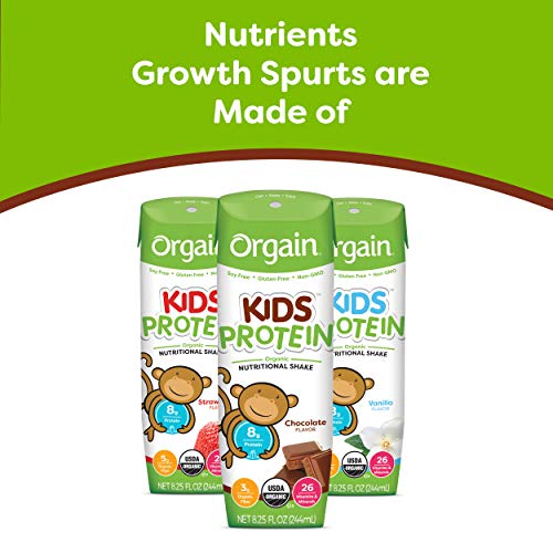 Orgain Organic Kids Protein Nutritional Shake, Chocolate - Great for Breakfast &amp; Snacks, 26 Vitamins &amp; Minerals, 10 Fruits &amp; Vegetables, Gluten Free, 8.25 Ounce, 12 Count (Packaging May Vary)