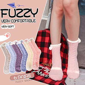 EBMORE Womens Fuzzy Socks Slipper Soft Cabin Fleece Cozy Fluffy Winter Sleep Stocking Stuffers Plush Christmas Mothers Day Gifts For Mom Valentines Day Socks for Adult（Multicolor (6 Pairs)