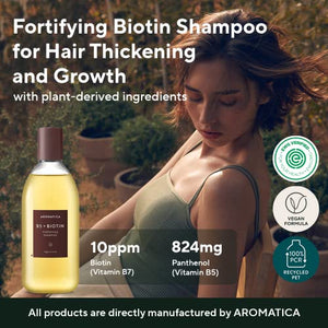 AROMATICA B5+ Biotin Fortifying Shampoo 13.53 oz / 400ml – Hair Strengthening and Volumizing Shampoo – Stimulates Hair Growth - Free from Sulfate, Silicone, and Paraben