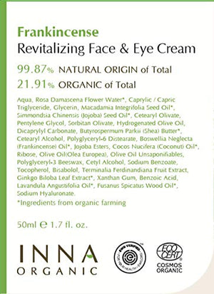 Inna Organic FRANKINCENSE REVITALIZING FACE & EYE CREAM 1.7 fl.oz.