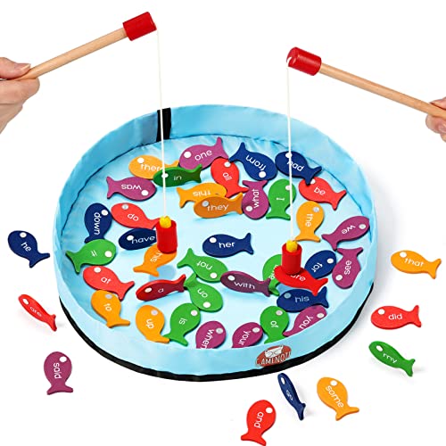 Gamenote Sight Words Wooden Magnetic Fishing Game