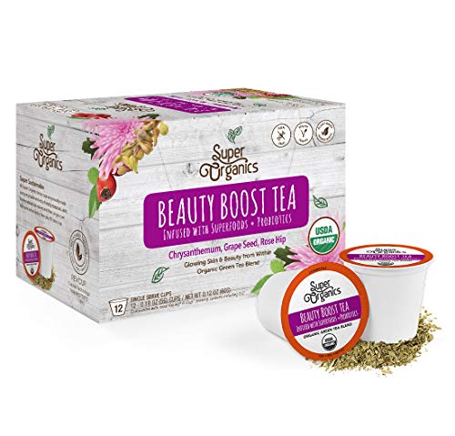 Super Organics Beauty Boost Green Tea Pods With Superfoods & Probiotics | Keurig K-Cup Compatible | Beauty Tea, Skin Care Tea | USDA Certified Organic, Vegan, Non-GMO Natural & Delicious Tea, 72ct